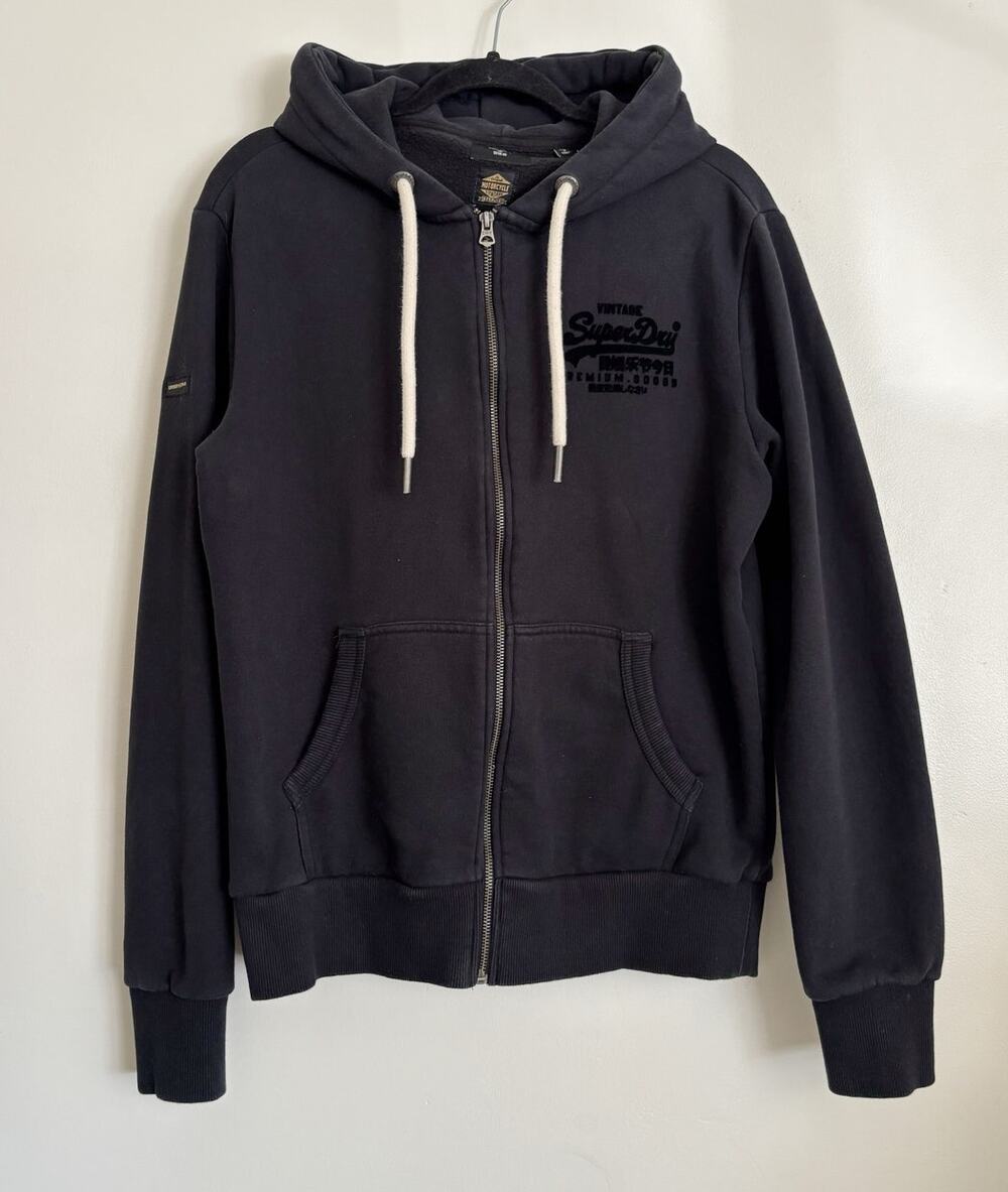 Black Men's Superdry The Original Motorcycle Standard Zip Up Sweatshirt L